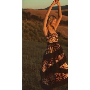 Anthropologie Floral Maxi Dress - Black and Gold